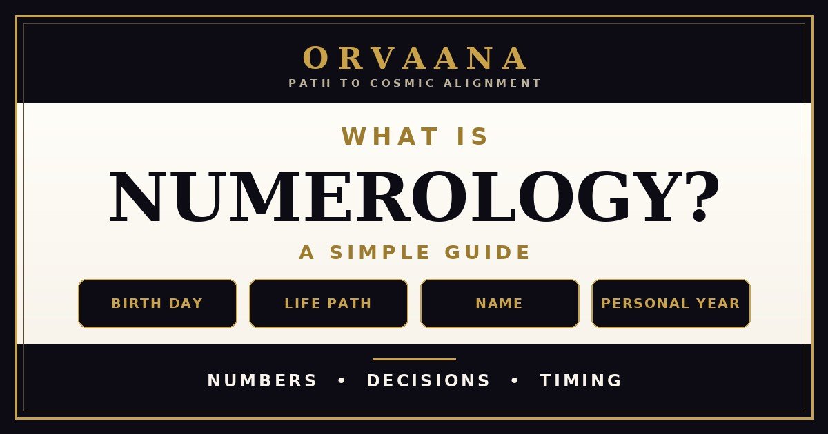 What is numerology: a simple guide, black and gold cover